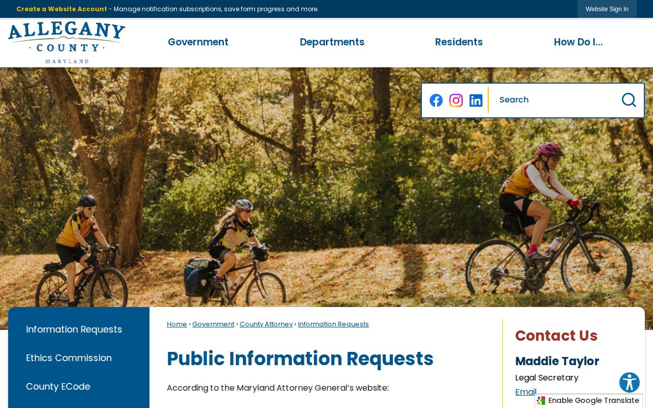 Allegany County release record Public Information Act instructions