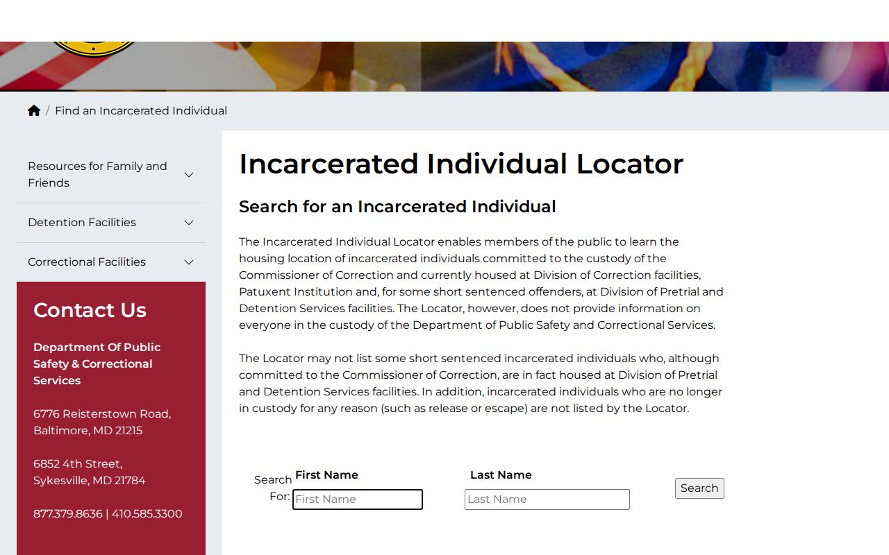 DPSCS locator limit for Allegany County released state inmates