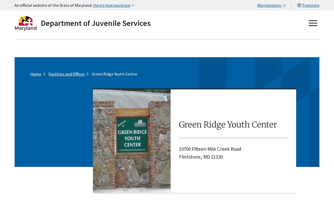 Green Ridge Youth Center confidential discharge record facility source in Allegany County