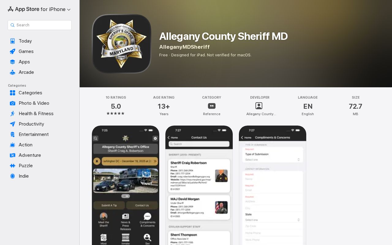 Allegany County Sheriff app for inmate photo and release status searches